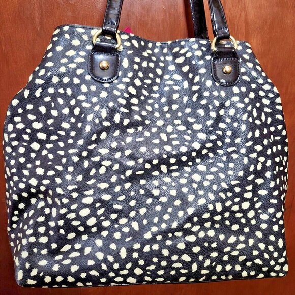 BETSEY JOHNSON Leopard Black White Purse W/Patent Leather Gold Hardware W/ Bow - Picture 4 of 6
